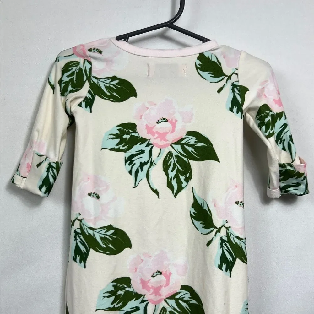 Sweet Honey Cream and Pink floral sleep gown with ruffle bottom size 6 months